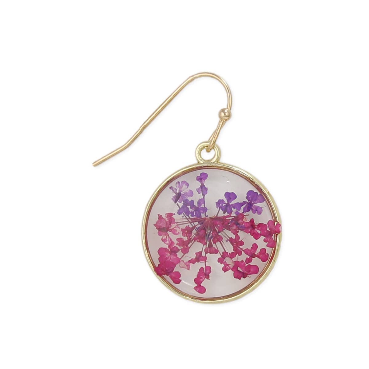 Pink Purple Round Dried Flower Earrings